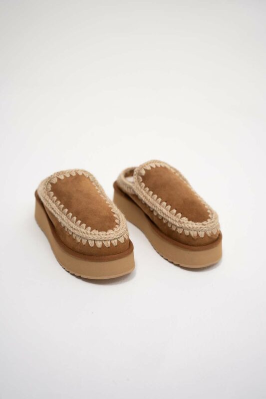 כפכף פלטפורמה - MOU CLOG ESKIMO PLATFORM COGNAC SUEDE – תמונה 8