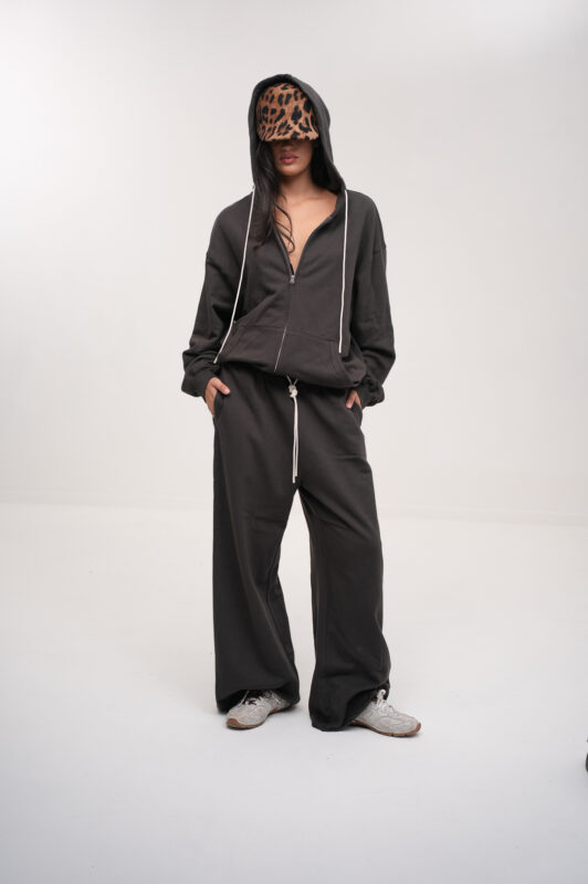 קפוצ'ון עם רוכסן - MOLLETON OVERSIZED ZIP UP HOODIE – תמונה 2