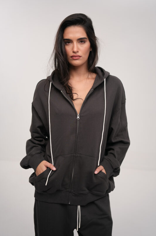 קפוצ'ון עם רוכסן - MOLLETON OVERSIZED ZIP UP HOODIE – תמונה 3