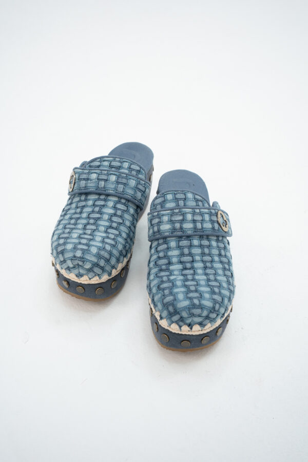 כפכפים פלטפורמה ג'ינס - MOU DENIM OVERSTITCHING LEATHER CLOG