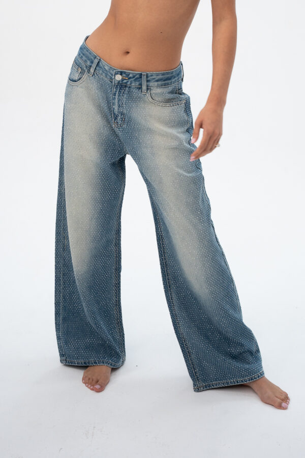 ג'ינס קריסטלים-SPARKLE Denim Wide-Leg Pants
