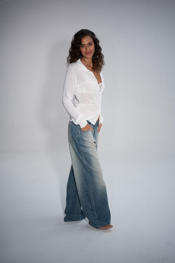 ג'ינס קריסטלים-SPARKLE Denim Wide-Leg Pants