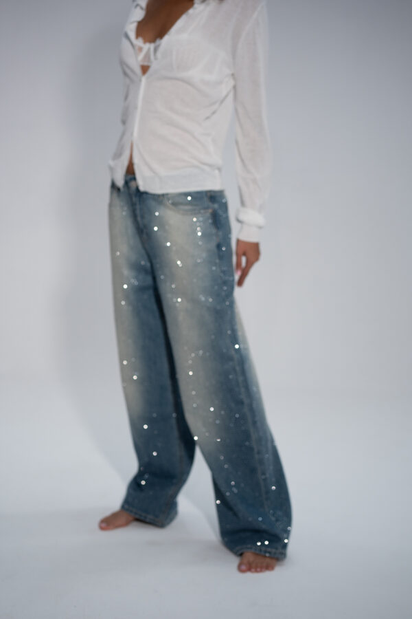 ג'ינס קריסטלים-SPARKLE Denim Wide-Leg Pants