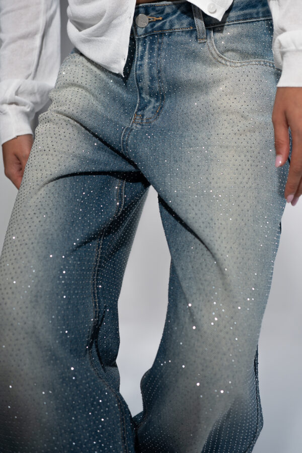 ג'ינס קריסטלים-SPARKLE Denim Wide-Leg Pants