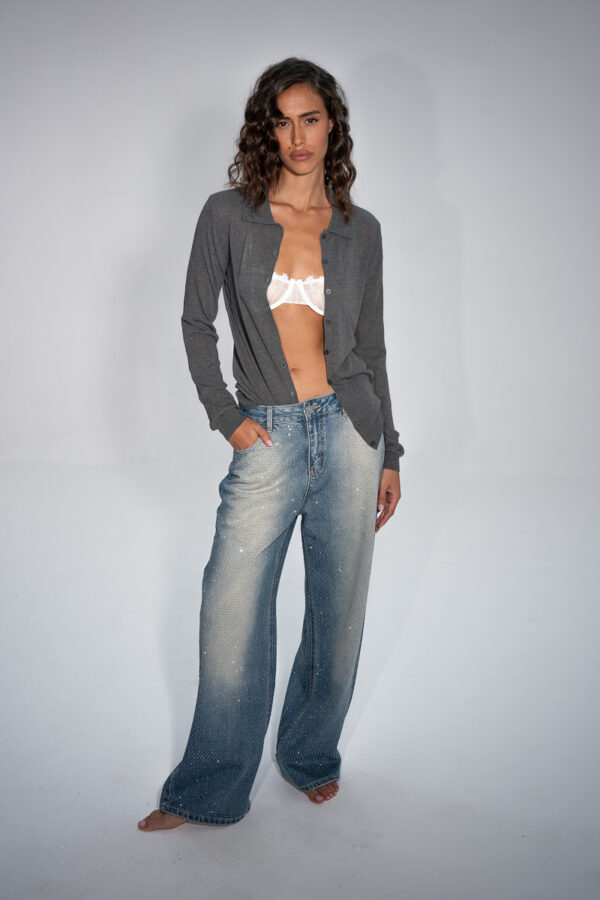 ג'ינס קריסטלים-SPARKLE Denim Wide-Leg Pants