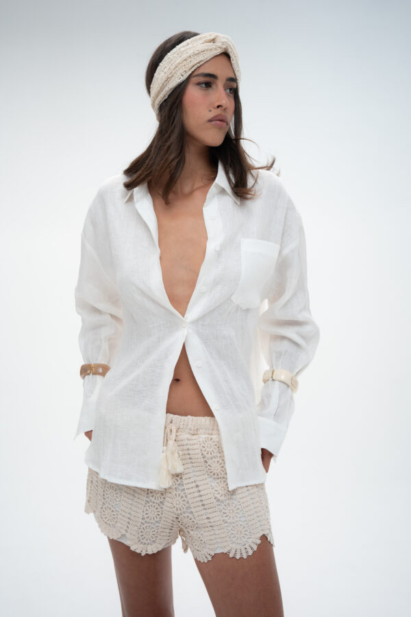 חולצה פשתן ליינן אוברסייז - White Linen Oversized Shirt