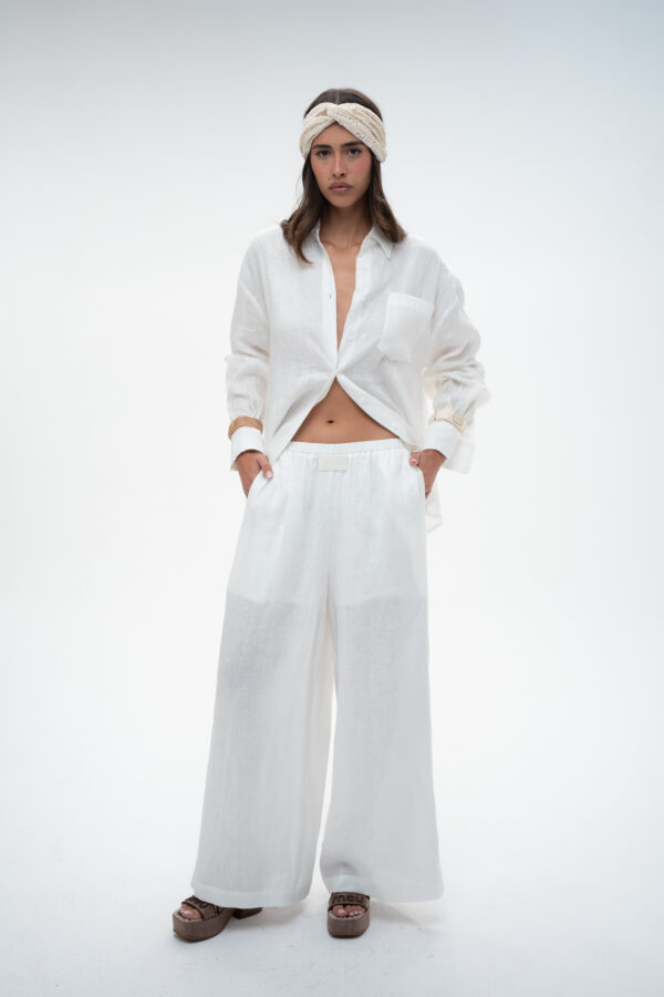 חולצה פשתן ליינן אוברסייז - White Linen Oversized Shirt