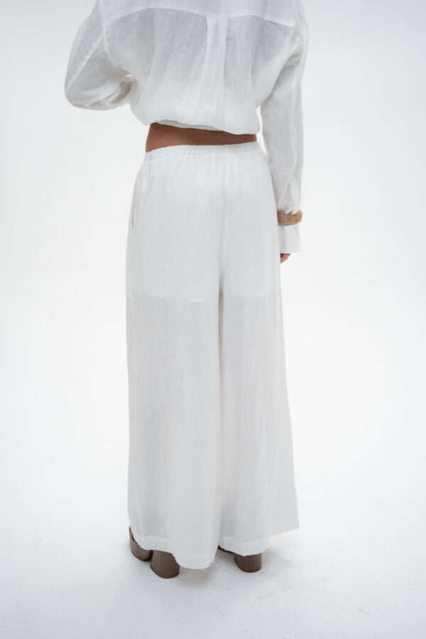 מכנסיים פשתן ליינן -White Linen Wide-Leg Pants