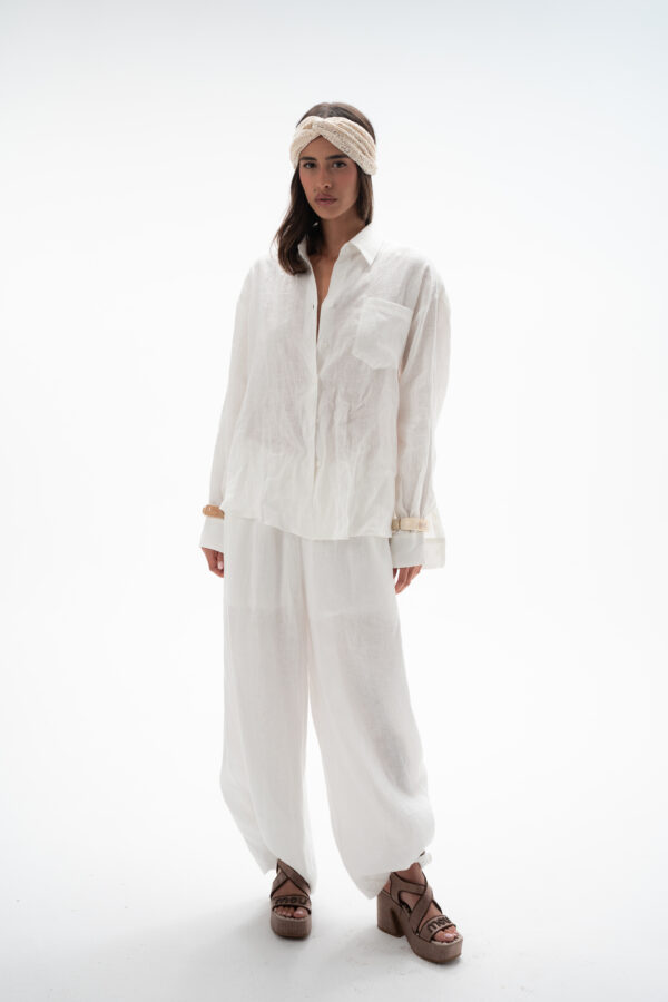 חולצה פשתן ליינן אוברסייז - White Linen Oversized Shirt