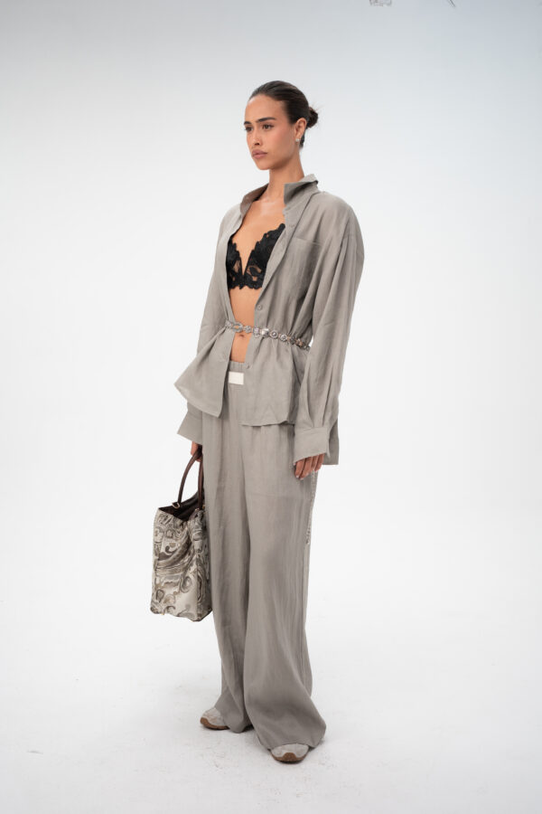 חולצה פשתן ליינן אוברסייז - White Linen Oversized Shirt