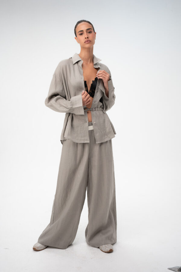 חולצה פשתן ליינן אוברסייז - White Linen Oversized Shirt