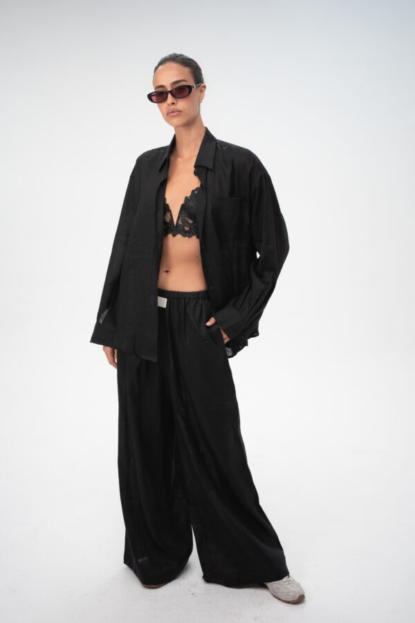 מכנסיים פשתן ליינן -White Linen Wide-Leg Pants