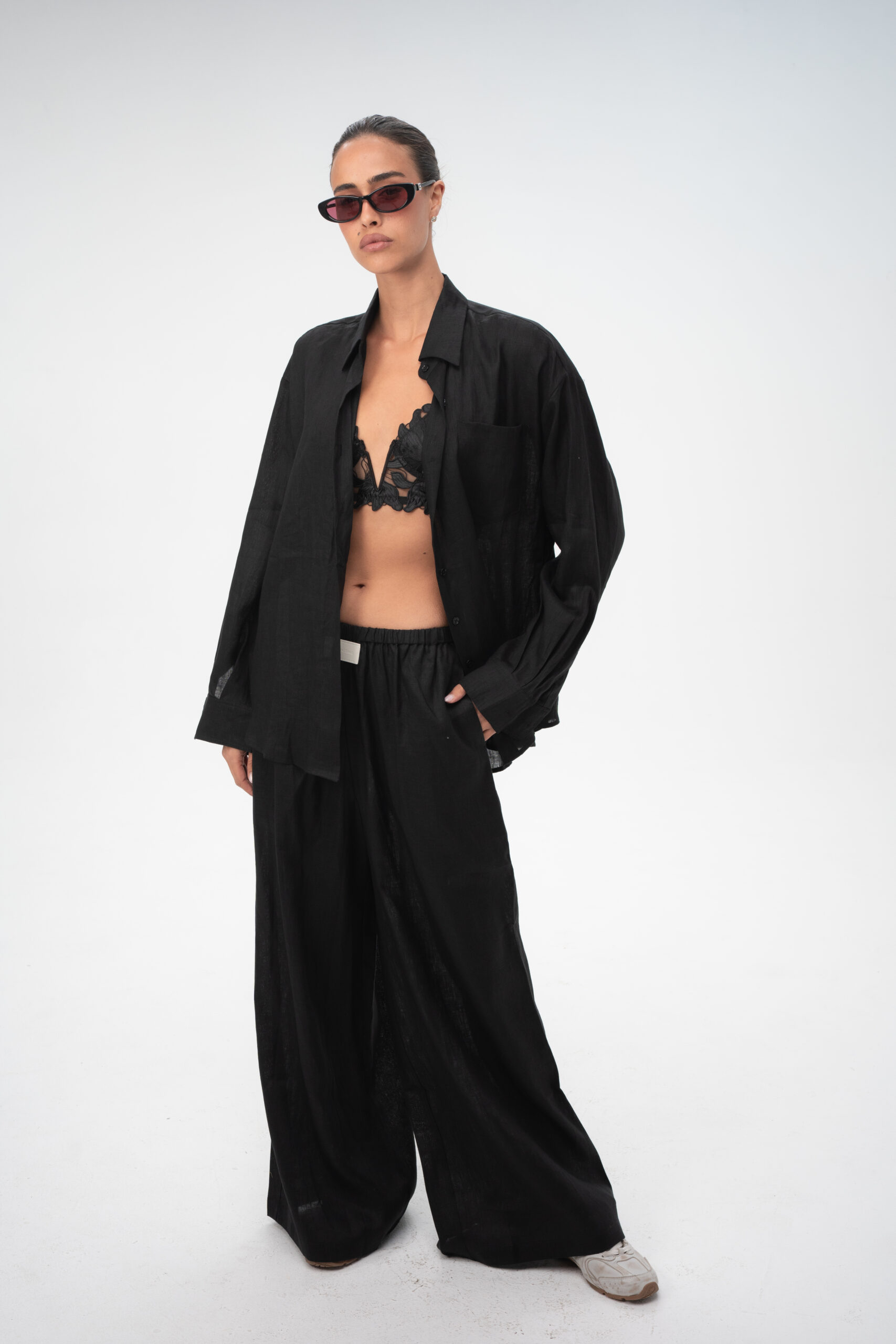 חולצה פשתן ליינן אוברסייז - White Linen Oversized Shirt