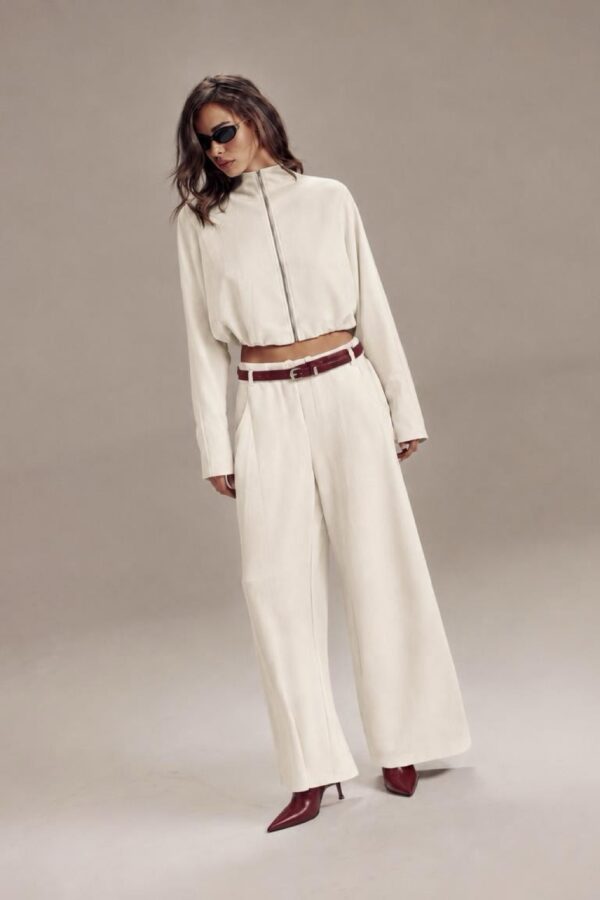 מכנסיים רחבים שנהב  - Ivory Wide-Leg Pants