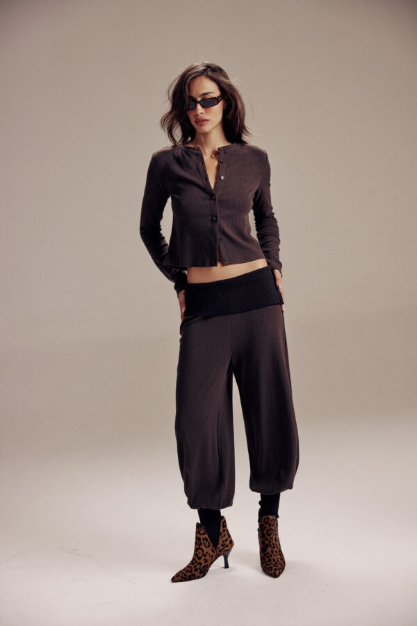 מכנסי שרוואל ריב  - Ribbed Harem Pants